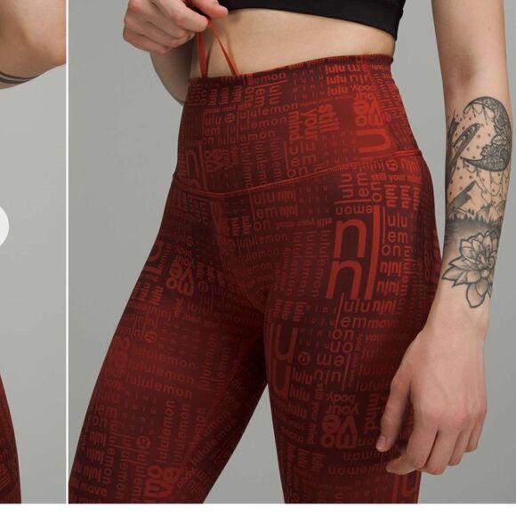 LULULEMON High Rise HR Wunder Under Tight Leggings LLBR Red Ombré Logo Print 6 - Picture 5 of 9